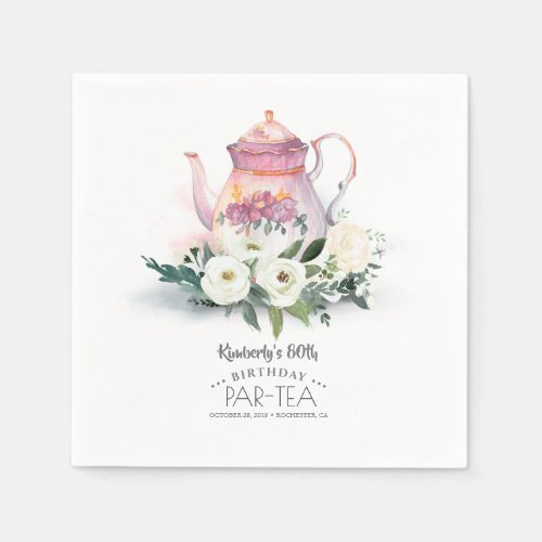 Floral Teapot Birthday Par_Tea Napkins
