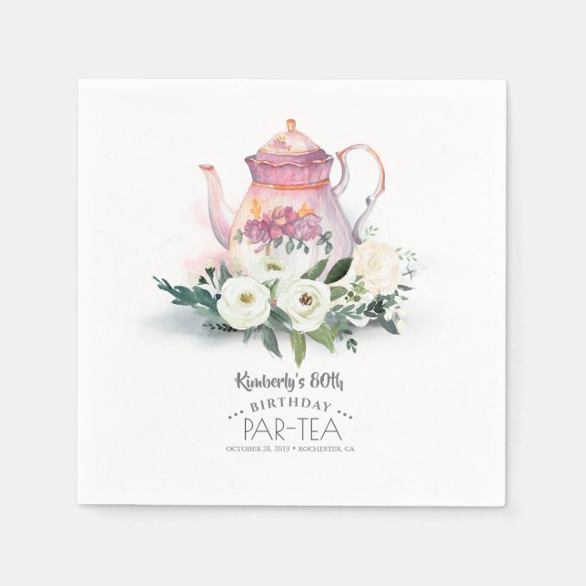 Floral Teapot Birthday Par-Tea Napkins (Front)