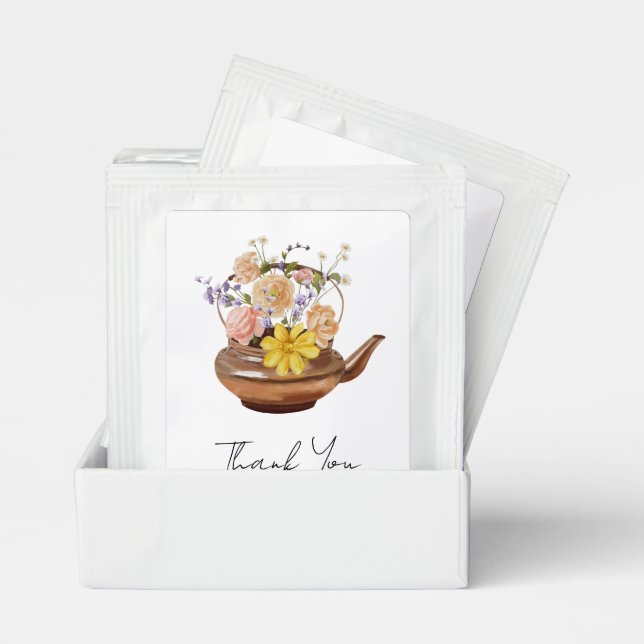 Floral Teapot Bridal Shower Tea Party Favor Bag Drink Mix (Pair)