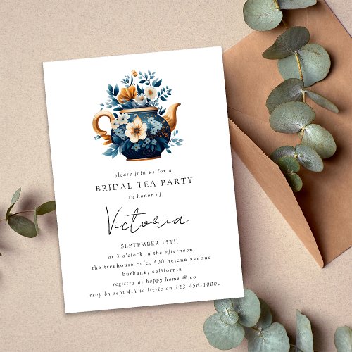 Floral Teapot Bridal Shower Tea Party Invitation