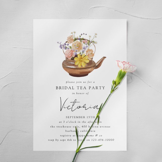 Floral Teapot Bridal Shower Tea Party Invitation (Creator Uploaded)