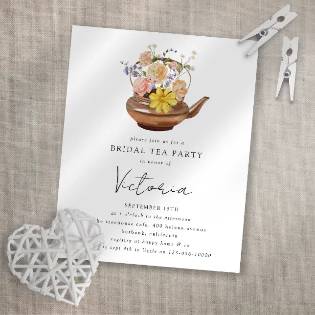 Floral Teapot Bridal Shower Tea Party Invitation Zazzle