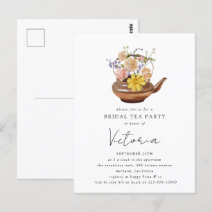 Floral Teapot Bridal Shower Tea Party Invitation Postcard