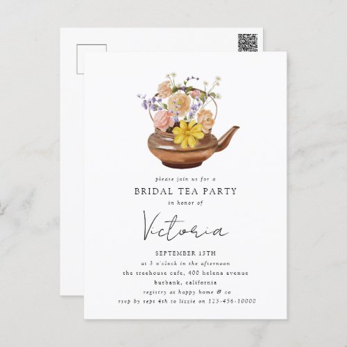 Floral Teapot Bridal Shower Tea Party Invitation Postcard