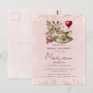 Floral Teapot Bridal Shower Tea Party Invitation Postcard