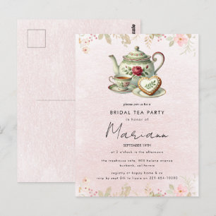 Floral Teapot Bridal Shower Tea Party Invitation Postcard