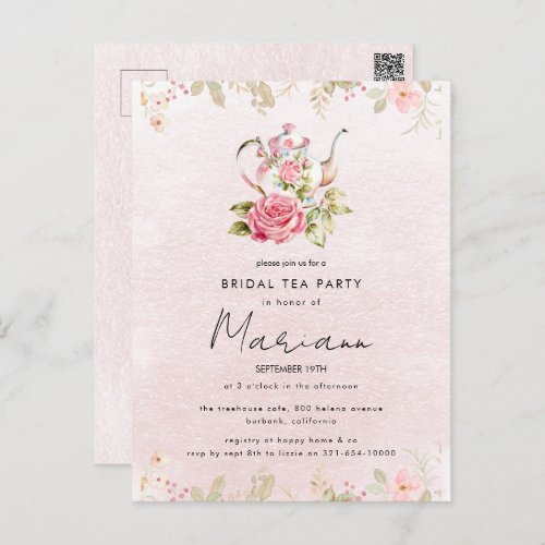 Floral Teapot Bridal Shower Tea Party Invitation Postcard