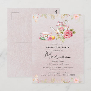 Floral Teapot Bridal Shower Tea Party Invitation Postcard
