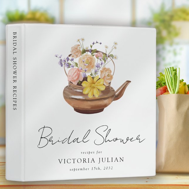 Floral Teapot Bridal Shower Tea Party Recipe 3 Ring Binder (Creator Uploaded)