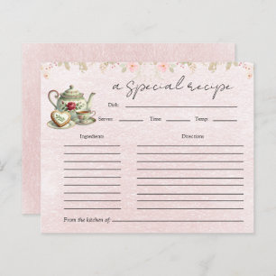 Floral Teapot Bridal Shower Tea Party Recipe Card