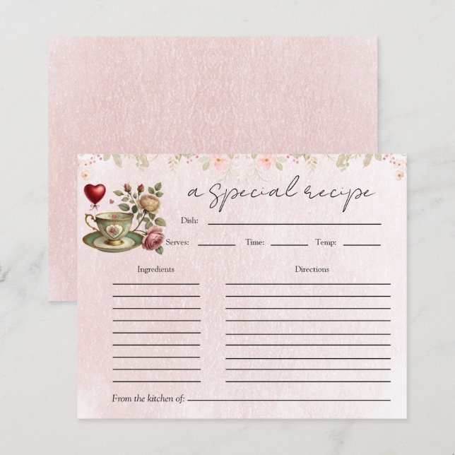 Floral Teapot Bridal Shower Tea Party Recipe Card (Front/Back)