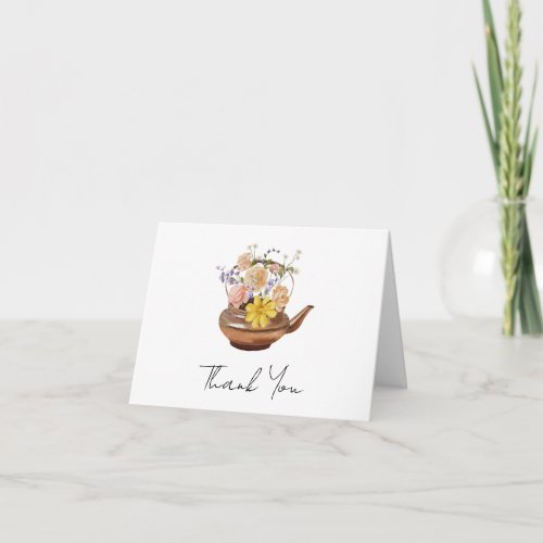 Floral Teapot Bridal Shower Tea Party Thank You Card