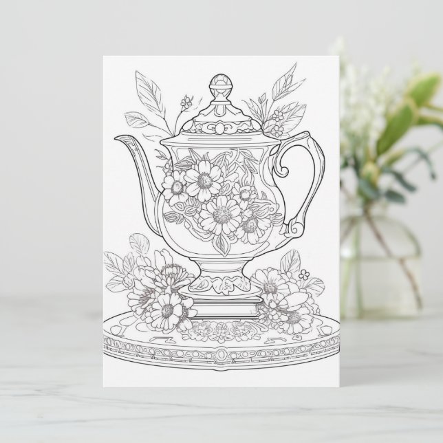 Floral Teapot | Color Your Own Greeting (Standing Front)