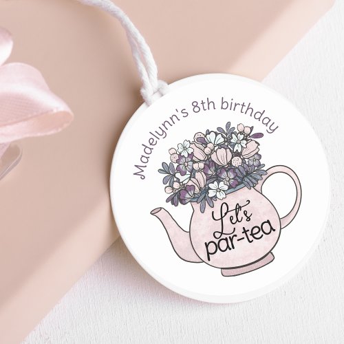 Floral Teapot Girly Birthday Tea Party Classic Round Sticker