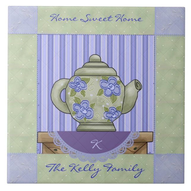 Floral Teapot Quilt Block Decorative Tile (Front)