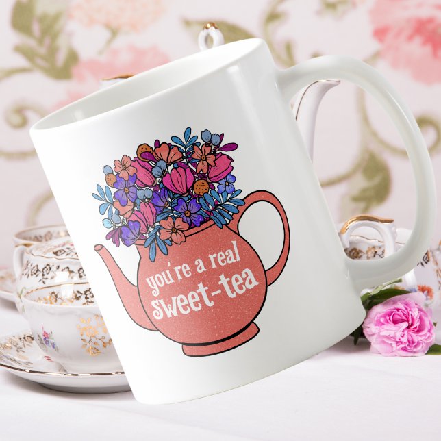 Floral Teapot Sweet Tea Personalized Party Favor Coffee Mug (Creator Uploaded)