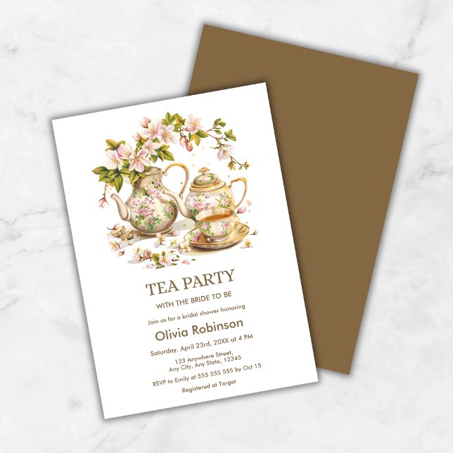 Floral Teapot Tea Party Bridal Shower  Invitation (Floral Teapot Tea Party Time for Tea Bridal Shower Invitation )