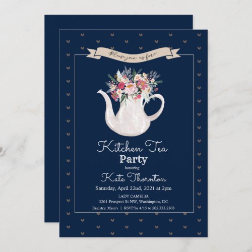 Floral Teapot Tea Party Kitchen Tea Invitation