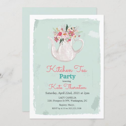 Floral Teapot Tea Party Kitchen Tea Invitation