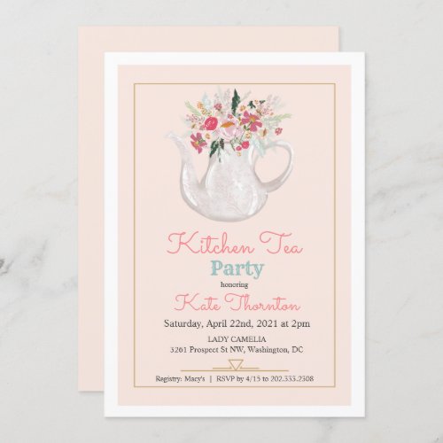 Floral Teapot Tea Party Kitchen Tea Invitation
