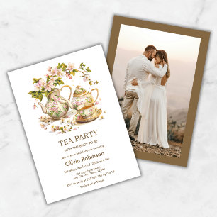 Floral Teapot Tea Party Photo Bridal Shower  Invitation