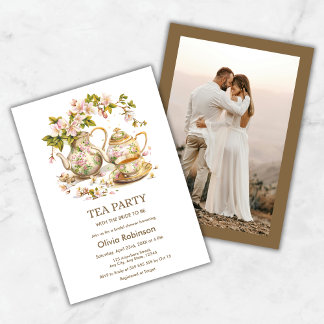 Floral Teapot Tea Party Photo Bridal Shower Invitation