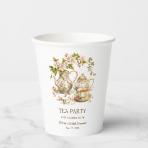 Floral Teapot Tea Party Time for Tea Bridal Shower Paper Cups