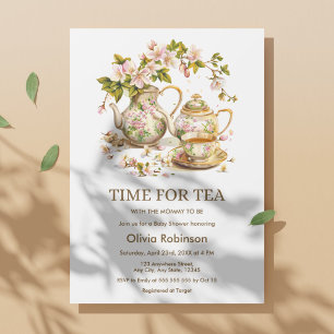 Floral Teapot Time for Tea Baby Shower Invitation