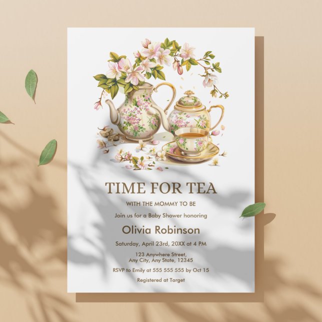 Floral Teapot Time for Tea Baby Shower  Invitation (Floral Teapot Time for Tea Baby Shower Invitation )