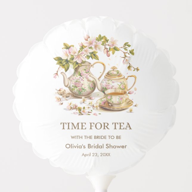 Floral Teapot Time for Tea Bridal Shower  Balloon (Front)