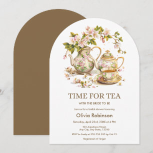 Floral Teapot Time for Tea Bridal Shower Invitation
