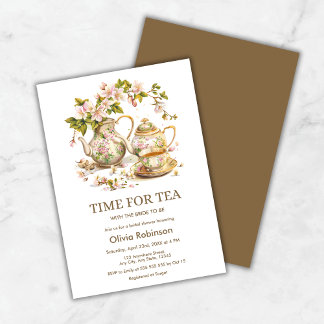 Floral Teapot Time for Tea Bridal Shower  Invitation
