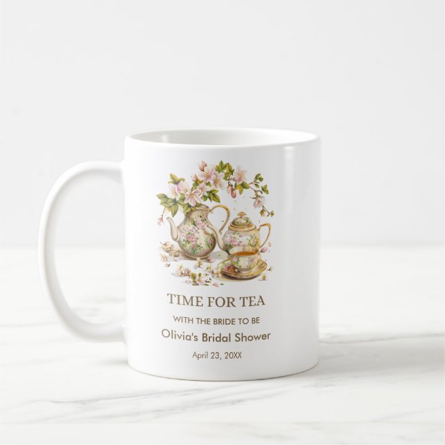 Floral Teapot Time for Tea Bridal Shower Mugs  (Left)