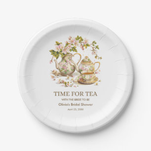 Floral Teapot Time for Tea Bridal Shower Paper Plates