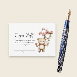 Floral Teddy Bear Baby Shower Diaper Raffle  Enclosure Card