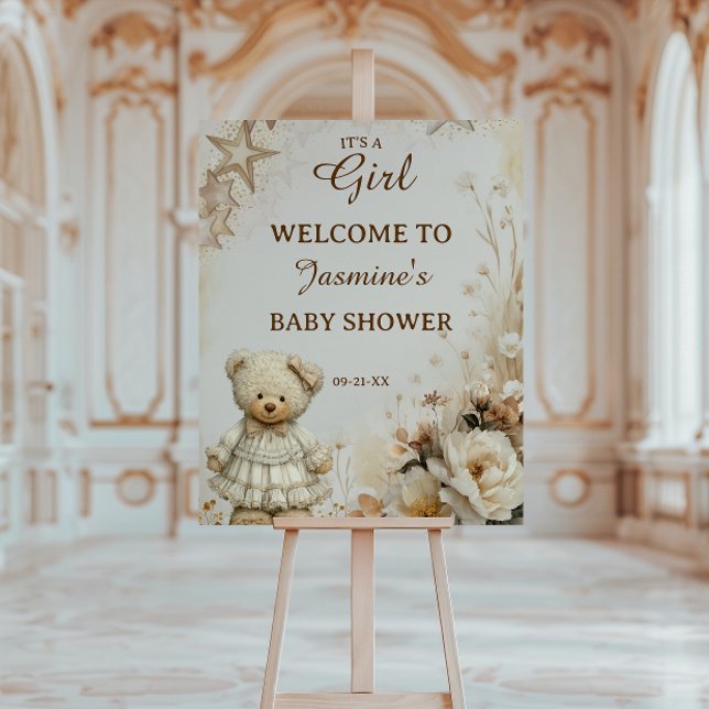 Floral Teddy Bear It’s a Girl Baby Shower Welcome Foam Board (Creator Uploaded)