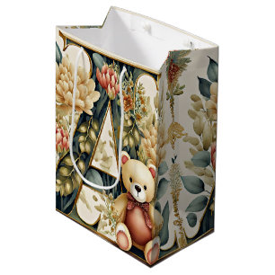 FLoral Teddy Bear letter A Medium Gift Bag