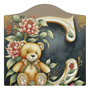 FLoral Teddy Bear letter C Door Sign