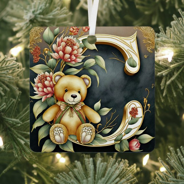 FLoral Teddy Bear letter C Metal Ornament (Insitu)
