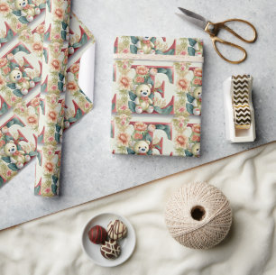 FLoral Teddy Bear letter E Wrapping Paper