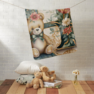 FLoral Teddy Bear letter H Baby Blanket