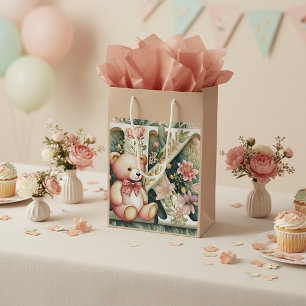 FLoral Teddy Bear letter K Medium Gift Bag