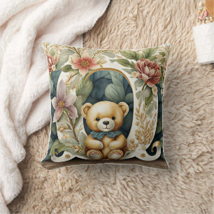 FLoral Teddy Bear letter O Throw Pillow