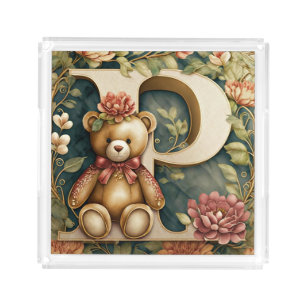 FLoral Teddy Bear letter P Acrylic Tray