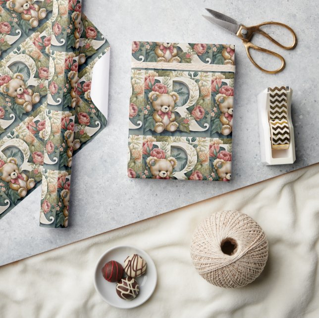 FLoral Teddy Bear letter R Wrapping Paper (Crafts)