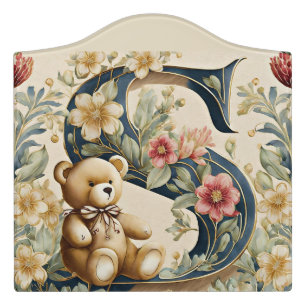 FLoral Teddy Bear letter S Door Sign