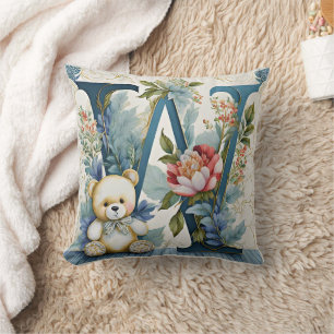 FLoral Teddy Bear letter W Throw Pillow