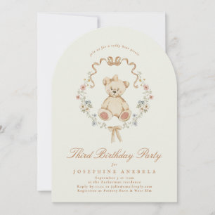 Floral Teddy Bear Sage Girl 2nd Birthday Party Invitation