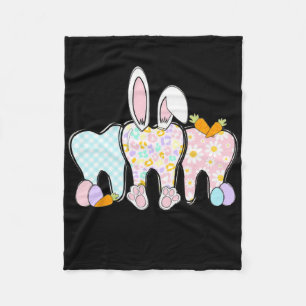 Floral Teeth Bunny Ears Dental Squad Happy Easter  Fleece Blanket