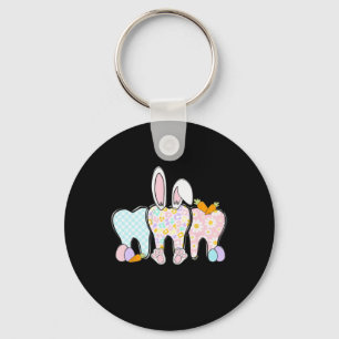 Floral Teeth Bunny Ears Dental Squad Happy Easter Keychain